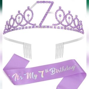 Purple Kids Girl 7th Birthday Tiara Sash Set